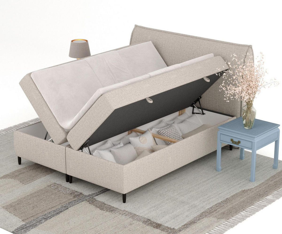 BOXBETT 180/200 cm Corvus, in Cashmere-Farbe, Matratze, Topper, Bettkasten, H2 = mittel - Kaschmir/Schwarz, Holz/Holzwerkstoff (180/200cm) - Maison de Reve