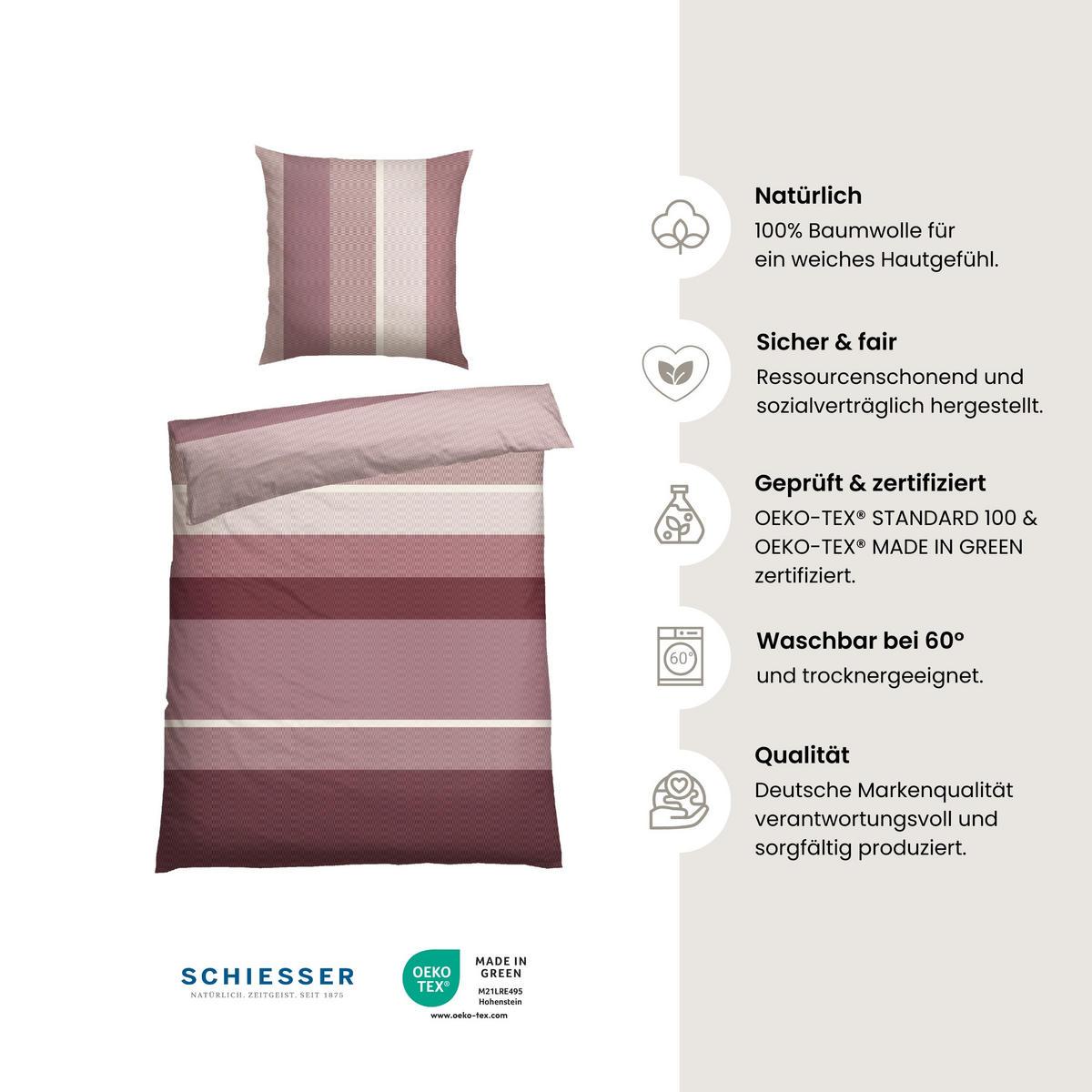 BETTWÄSCHESET Endy Stripes - Renforcé - 2-teilig - 135 x 200 cm - Beere - Beere, Textil (135/200cm) - SCHIESSER