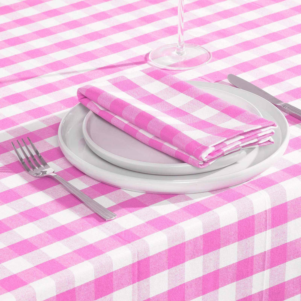 TISCHDECKE Vichy-Karo pink kariert, 137/137 cm - Pink, Textil (137/137cm) - Homescapes