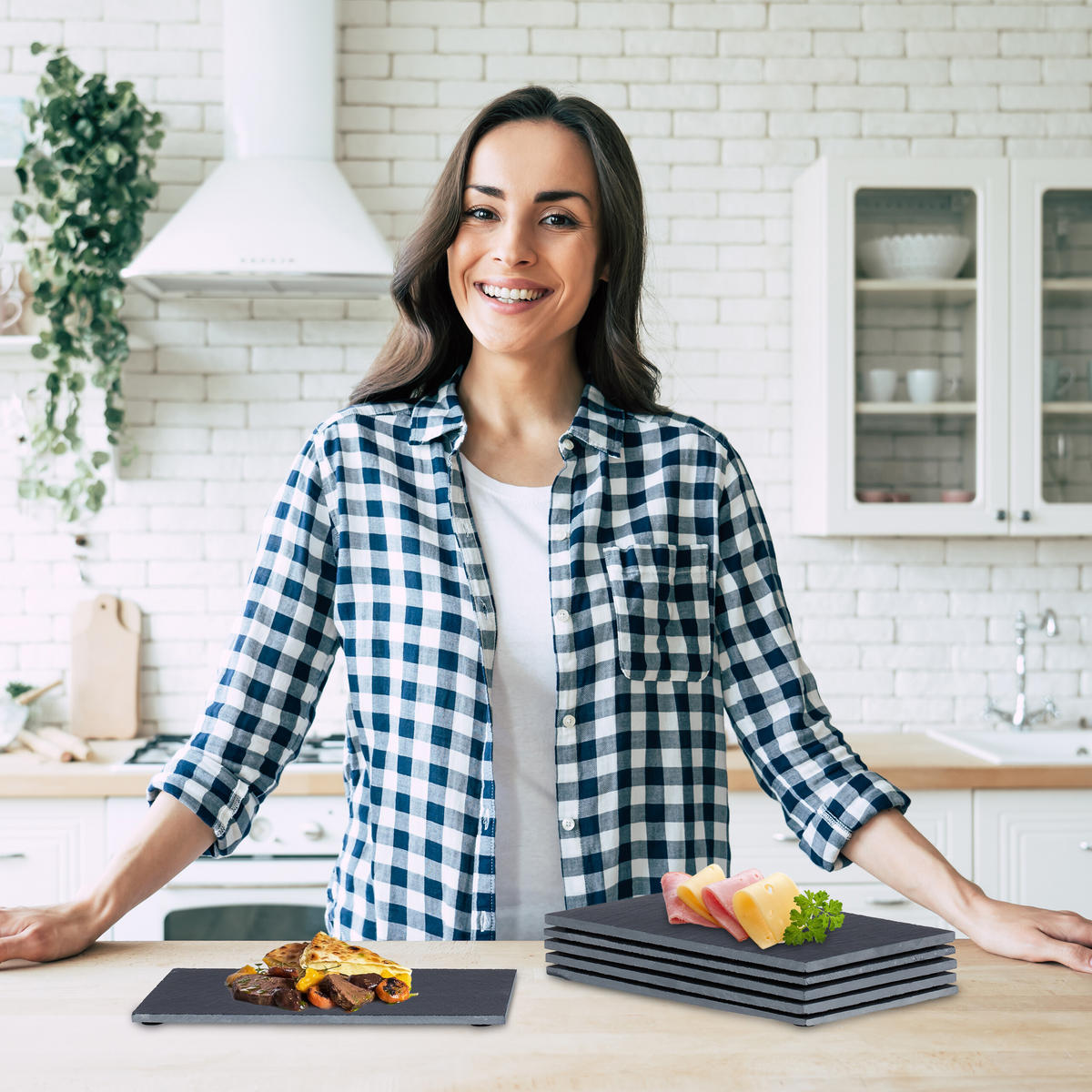 6XSCHIEFERPLATTE - Schwarz, Stein (26/1/16cm) - Relaxdays