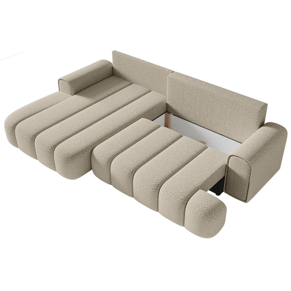 ECKSOFA Dandelino Hellbeige mit Bouclé-Bezug, links - Ecru/Schwarz, Kunststoff/Textil (275/168cm) - Selsey