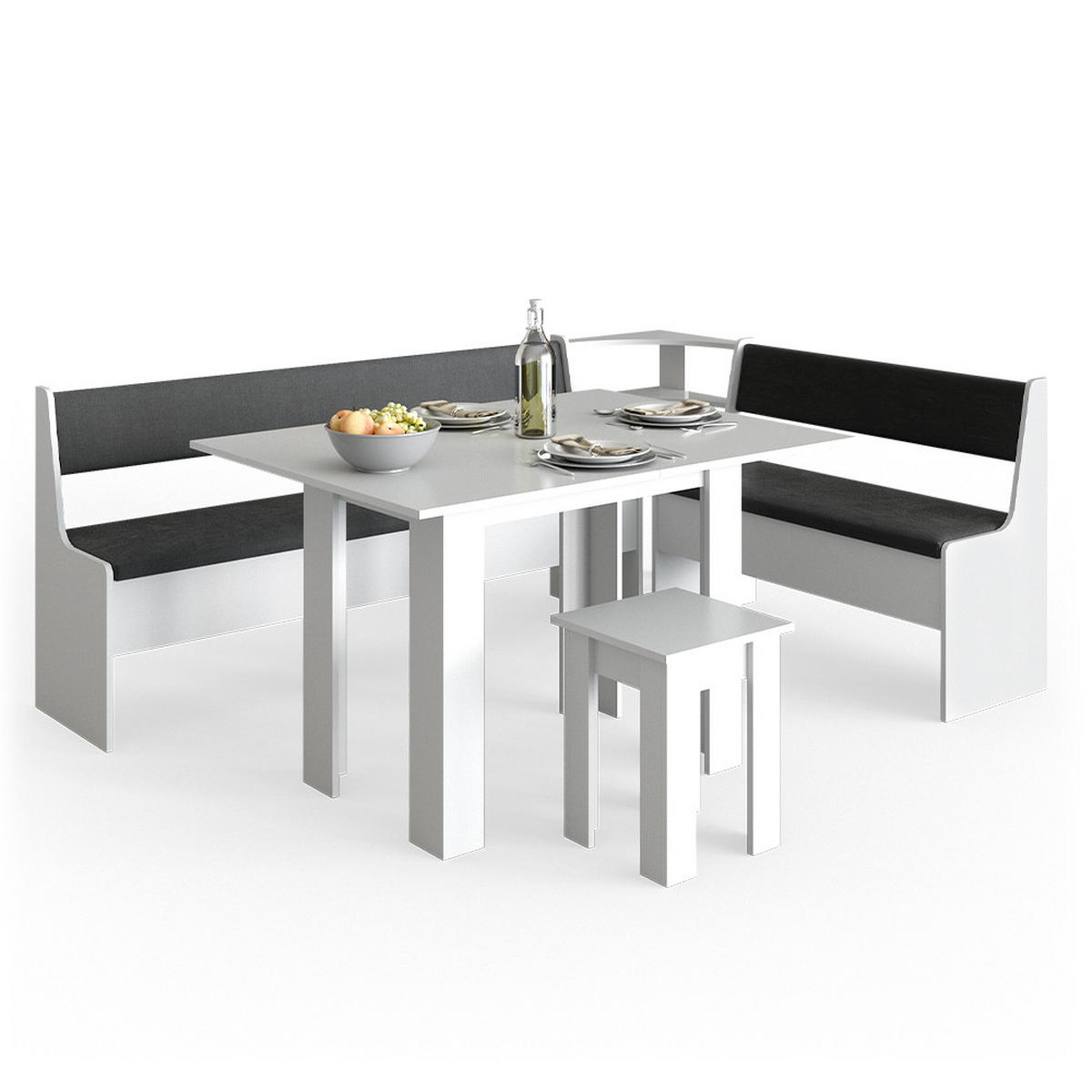 ECKBANKGRUPPE Roman Weiß 210 x 41.5 cm mit Tisch - Anthrazit/Weiß, Holzwerkstoff (210/80/150cm) - Vicco