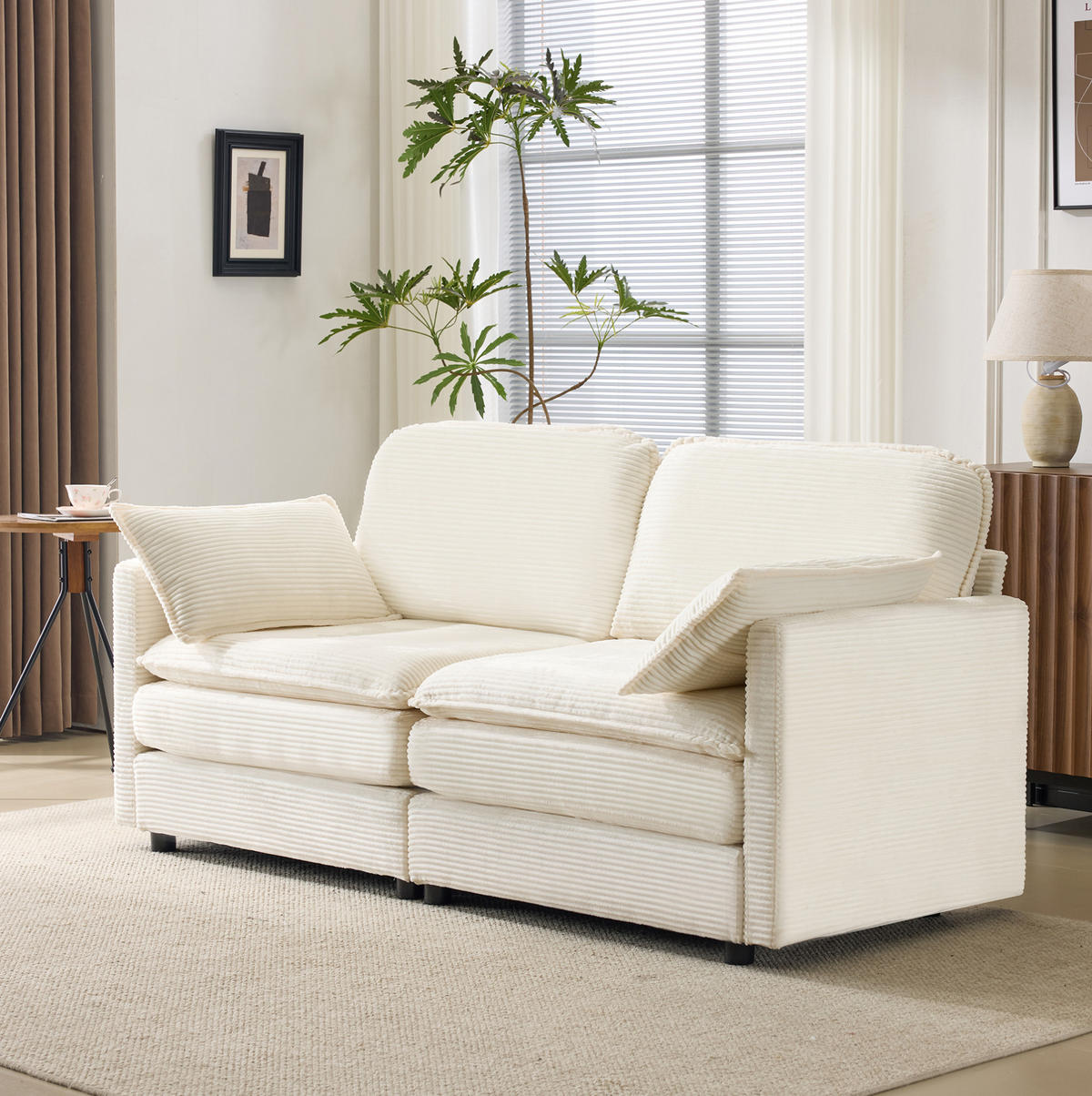 SOFA 2-Sitzer Kord Weiß Holzgestell - Weiß, Holzwerkstoff (167.5/85/75cm) - Meubliv