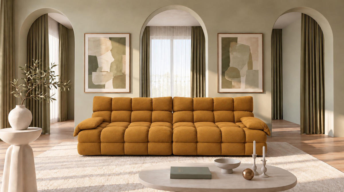 SOFA AMIA Braun Velvet - Dunkelbraun/Schwarz, Kunststoff/Textil (290/86/108cm) - KAWOLA