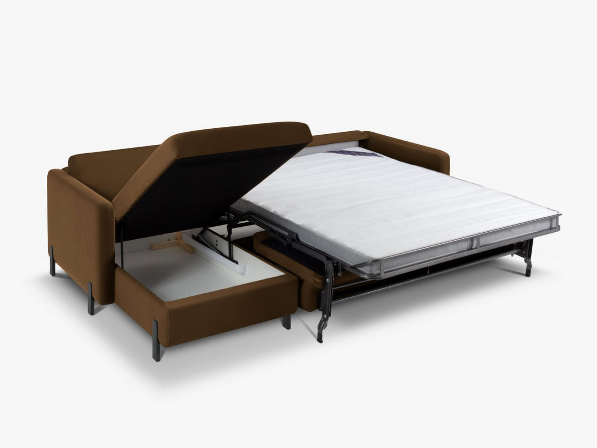 ECKSOFA ausklappbar links Gloria aus Samt schokolade 4 Sitzplätze - Dunkelbraun, Textil (260/170cm) - Micadoni