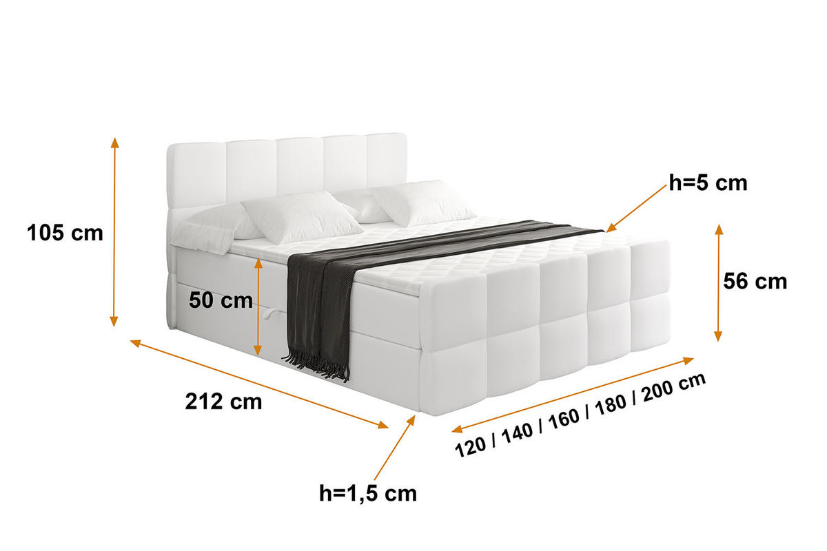 BOXBETT mit Matratze H4 und Lattenrost - LIRO-Z - 180x200 - Weiß Kunstleder - Weiß, Holzwerkstoff (180/200cm) - ALTDECOR