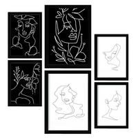 POSTER Set Mit 6 Serene Beauty 2 In Weibliche Zusammenfassung A3 & A4 Schwarzer Rahmen - Schwarz, Papier (29/3cm) - Nacnic