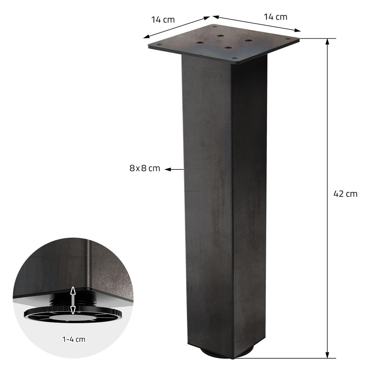 TISCHBEINE 4er Set I-Design H:42 cm Industrial 8x8 cm - Dunkelgrau, Metall (14/42/14cm) - ML-DESIGN
