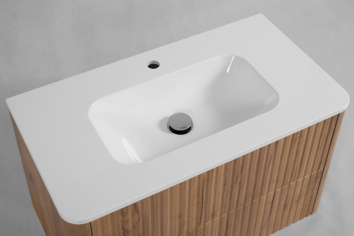 BADEZIMMERSCHRANK: Craft-Eiche, mit Waschbecken, Beine Schwarz, 60,7 x 44,4 x 64,9 cm - Eichefarben/Schwarz, Holzwerkstoff (60.3/63.4/43.7cm) - 3XE LIVING