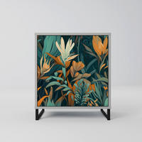 SIDEBOARD FLORAL SERENITY, Grau, 57,5x42x67,5 cm, Schwarze Metall-Rahmenfüße - Multicolor/Schwarz, Holzwerkstoff/Metall (57.5/67.5/42cm) - SpaceRebels