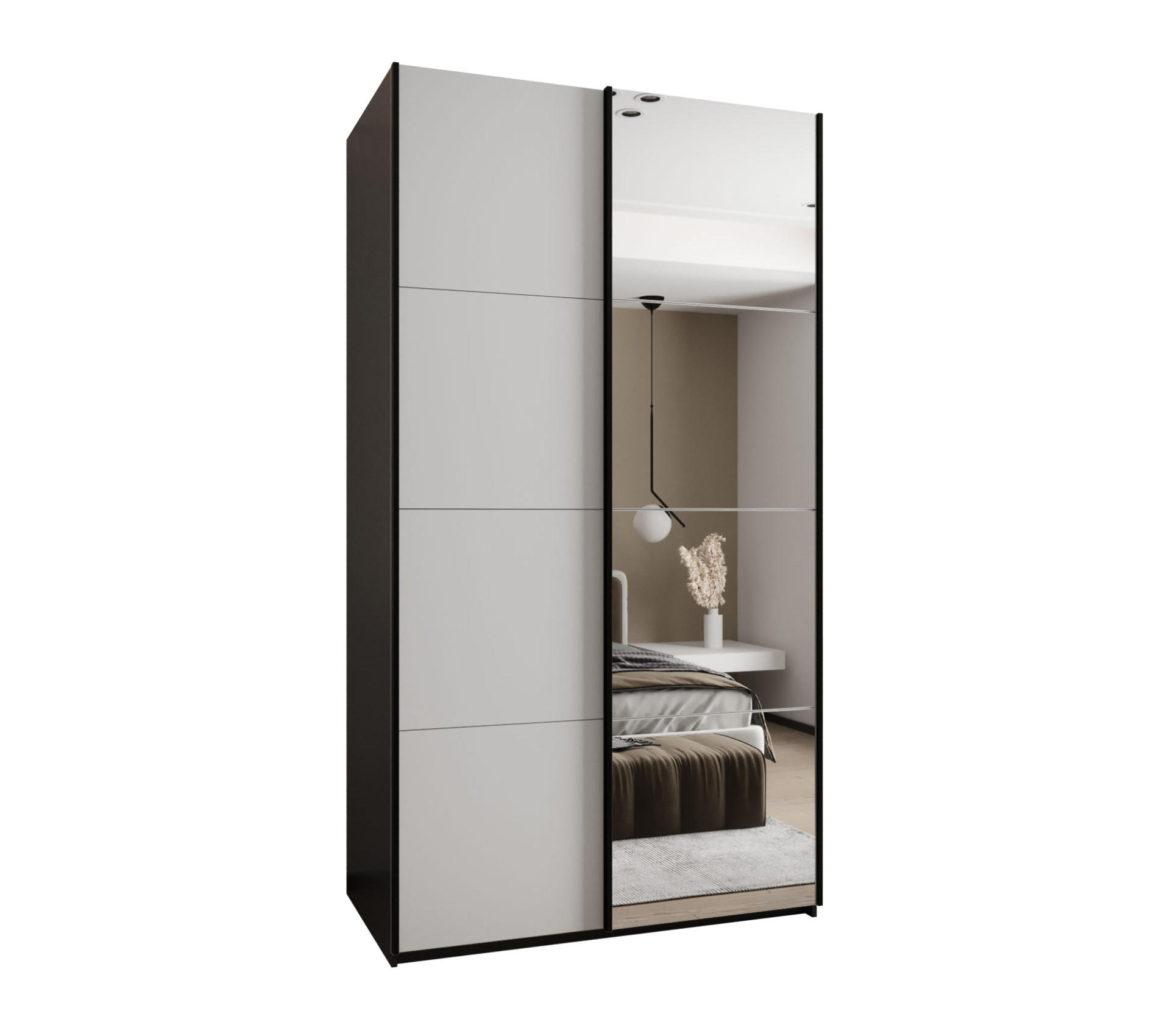 SCHWEBETÜRENSCHRANK 245,5/130/64 2-türig - Schwarz/Weiß, Holz/Metall (130/245/64cm) - Abiks Möbel