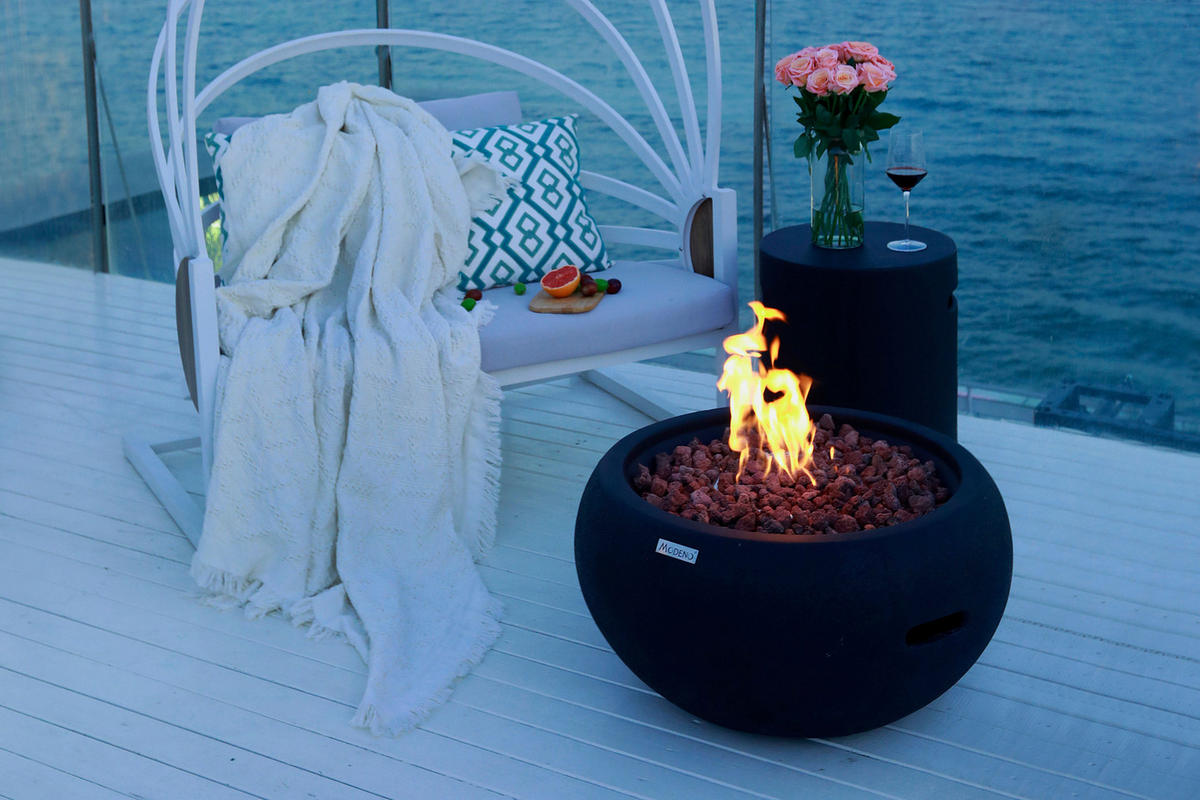 FEUERTISCH York Gasfeuerstelle aus GFRC-Beton 68/68/36 cm - Schwarz, Stein (68/36/68cm) - Elementi