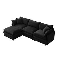 ECKSOFA DE-35232 mit Hocker Schwarz - Schwarz, Holzwerkstoff (154/267cm) - ComfortXL
