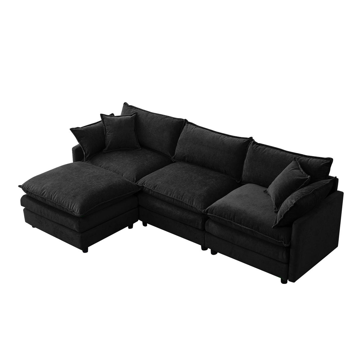 ECKSOFA 267/154/85 cm Schwarz mit Chaiselongue und Hocker - Schwarz, Textil (267/154cm) - Oxeza