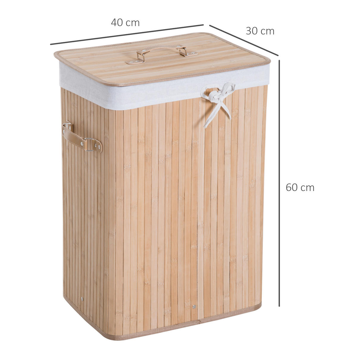 WÄSCHEKORB, Bambus, Natur - Naturfarben, Naturmaterialien (30/60/40cm) - HOMCOM