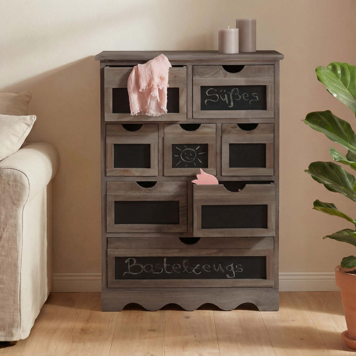 KOMMODE MIT TAFEL SHABBY-LOOK Braun, Anthrazit - Anthrazit/Braun, Holz (60/87/30cm) - MCW