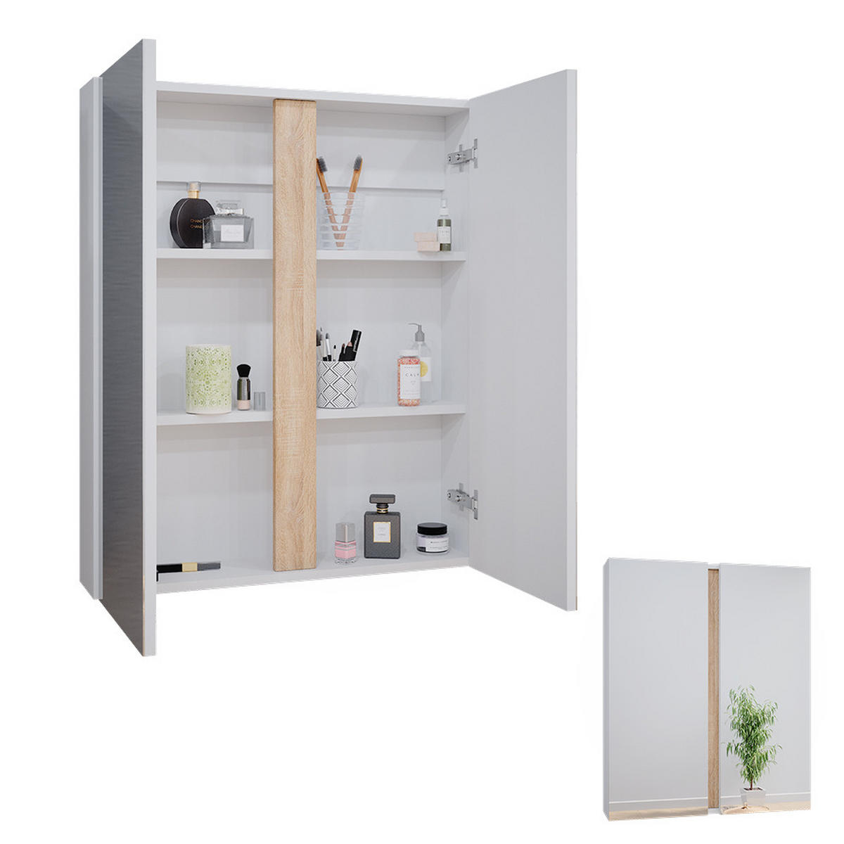 BADSPIEGELSCHRANK Gloria Weiß 70.4 x 84 cm mit 2 Türen - Weiß/Sonoma Eiche, Holzwerkstoff (70.4/84/15.9cm) - Vicco