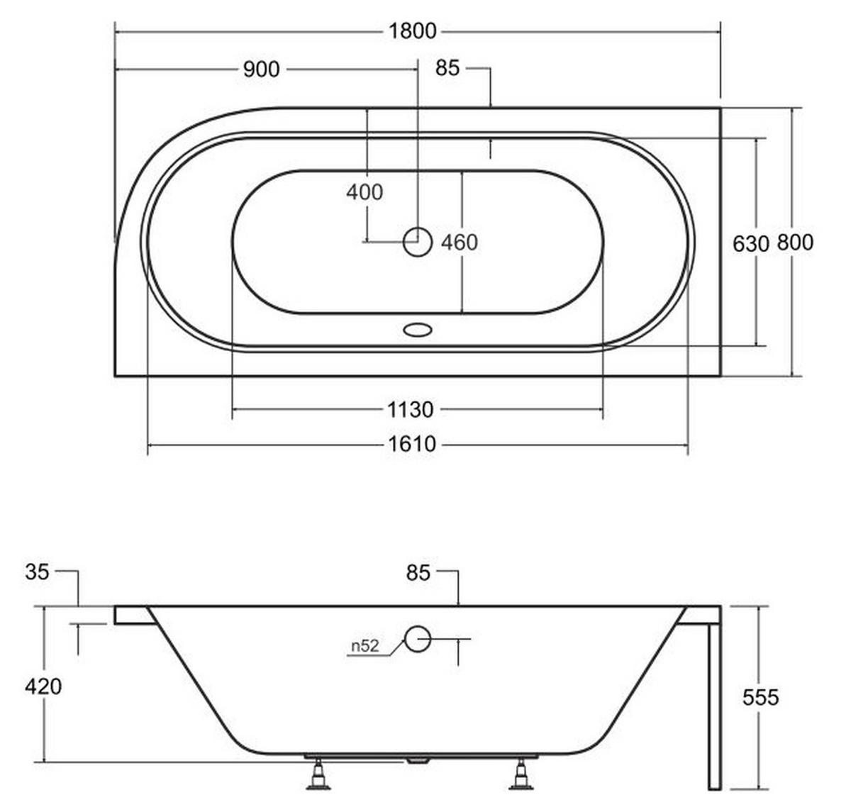 BADEWANNE Eckwanne AVITA 180/80 Links + Ablage Ablauf Füße - Weiß, Kunststoff (80/55.5/180cm) - bad land