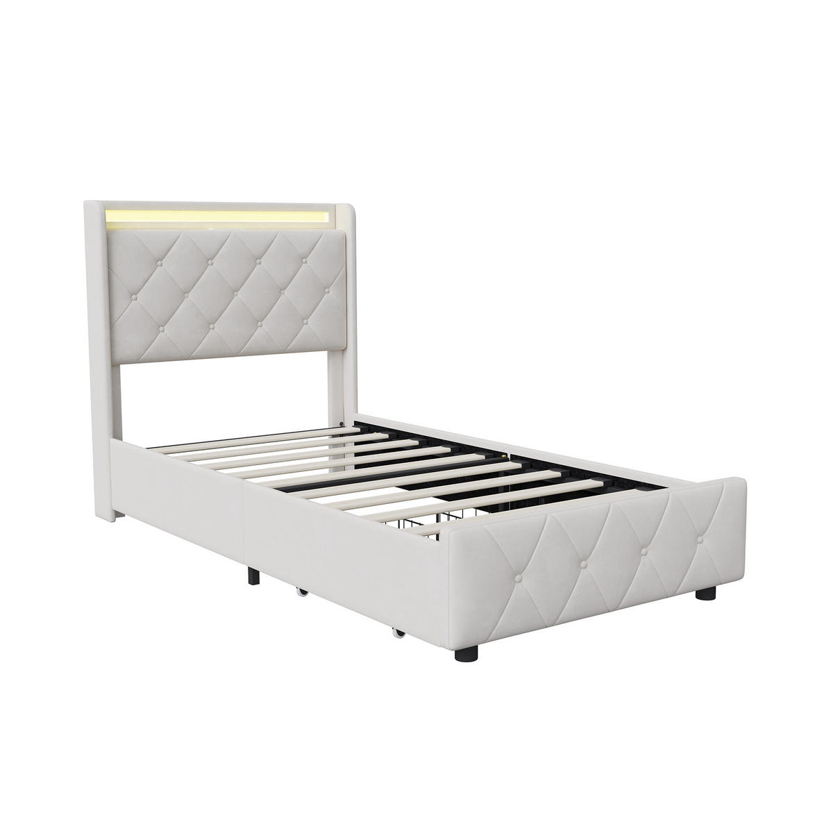 POLSTERBETT 90x200 cm LED USB 2 Schubladen Lattenrost beige - Beige, Holz (90/200cm) - LEBENLANG