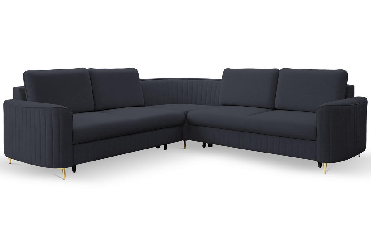 ECKSOFA LAREN, modernes Schlafsofa mit Stauraum, Plastikfüße, L-förmig, lose Rückenkissen freistehend, LINKS 251x252x85 cm Dark blue - Dunkelblau, Holz/Textil (251/252cm) - DomoHome