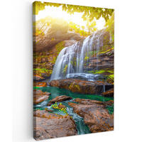 LEINWANDBILD Natur - Wasserfall - Pflanzen - Bäume - Sonne 20x30 cm - Olivgrün, Textil (20/30cm) - MuchoWow