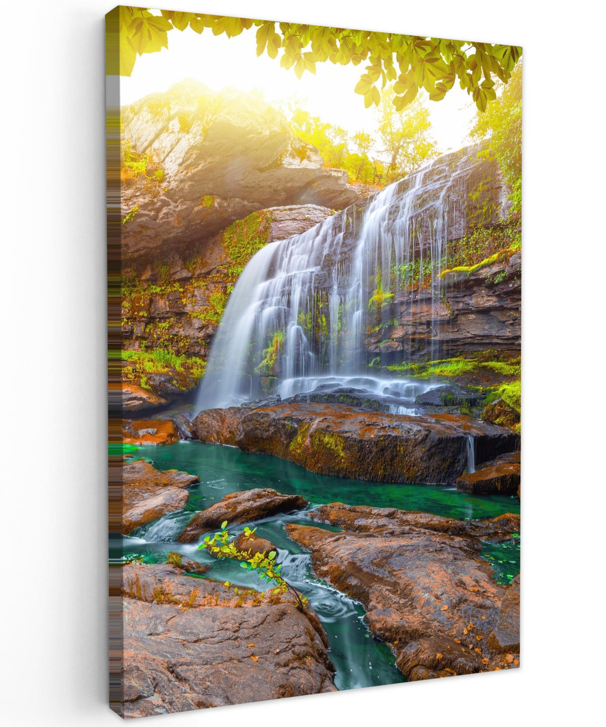 LEINWANDBILD Natur - Wasserfall - Pflanzen - Bäume - Sonne 20x30 cm - Olivgrün, Textil (20/30cm) - MuchoWow