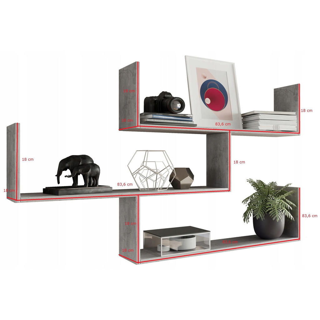 Thumbnail - Matkam Möbel Hängeregal, Grau, Holzwerkstoff, 123.6x54x21 cm, Wohnzimmer, Regale, Wandregale