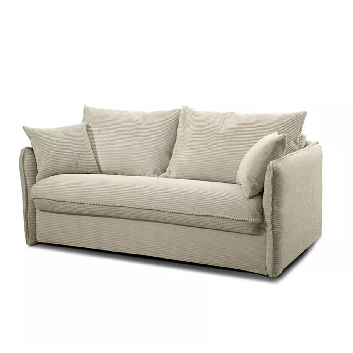 SCHLAFSOFA mit 3 Plätzen aus geripptem Samt, L185 cm - MIKA - Ecru, Textil (106/92/106cm) - Calicosy
