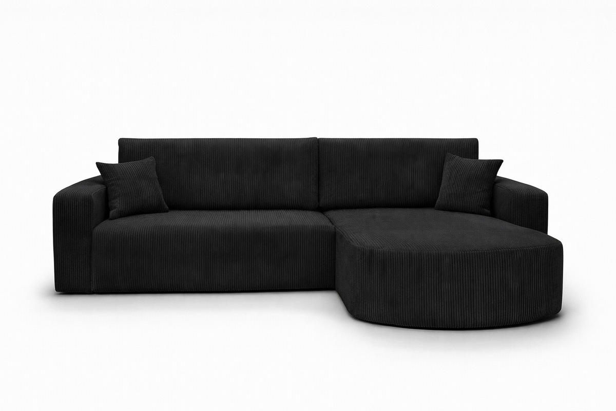 ECKSOFA Mit Schlaffunktion, Cordstoff Poso, Schwarz, Rechts, ROUND ONE XL - Schwarz, Holz (271/175cm) - Kaiser Möbel