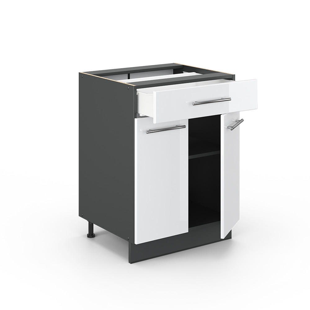 KÜCHENUNTERSCHRANK Fame-Line Weiß Hochglanz 60 cm mit Schublade, ohne AP - Weiß Hochglanz/Anthrazit, Holzwerkstoff (60/82/51.6cm) - Vicco