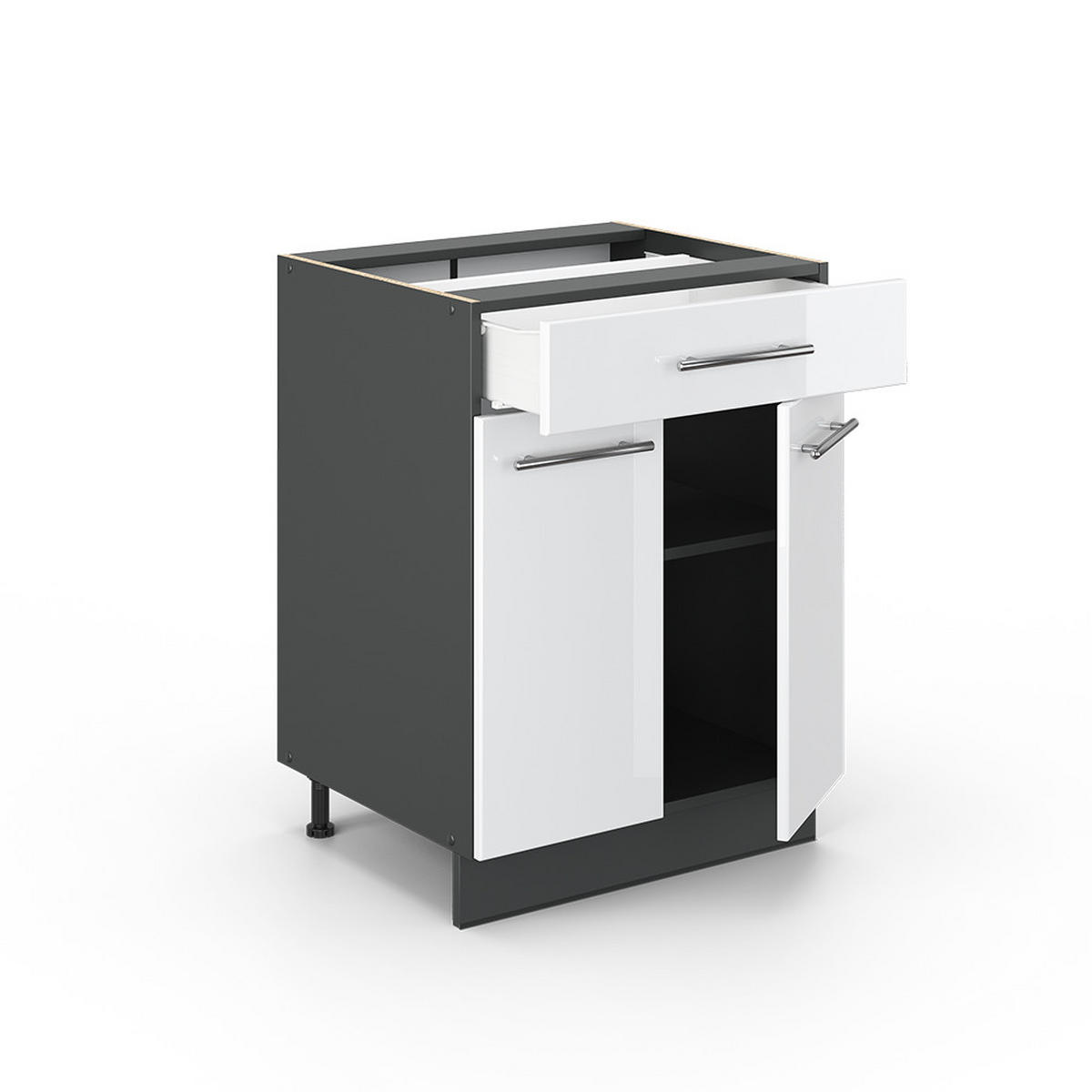 KÜCHENUNTERSCHRANK Fame-Line Weiß Hochglanz 60 cm mit Schublade AP Marmor - Weiß Hochglanz/Anthrazit, Holzwerkstoff (60/82/60cm) - Vicco
