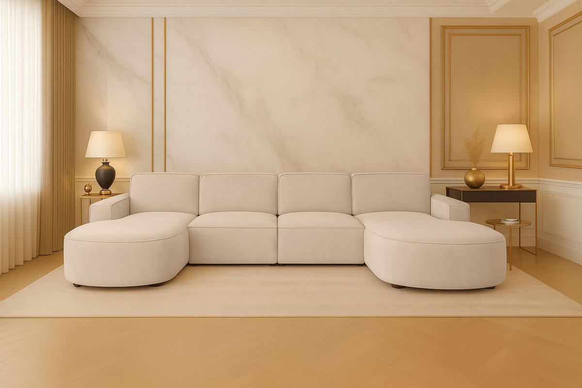 ECKSOFA Cursal Round U-Form, Stoff Salvador, Beige - Beige, Holz (364/166cm) - Kaiser Möbel