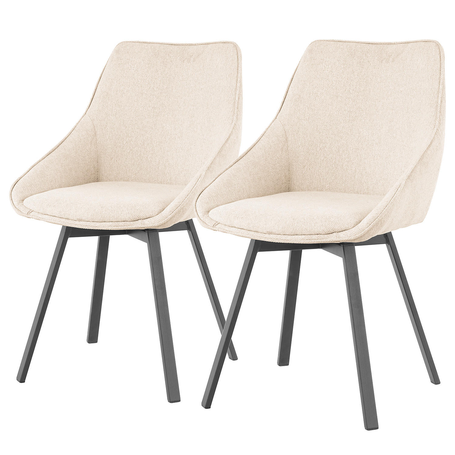 POLSTERSTUHL - 2er-Set - Eisen / Textil - Beige/Schwarz, Kunststoff/Textil (51/87/59cm) - home24