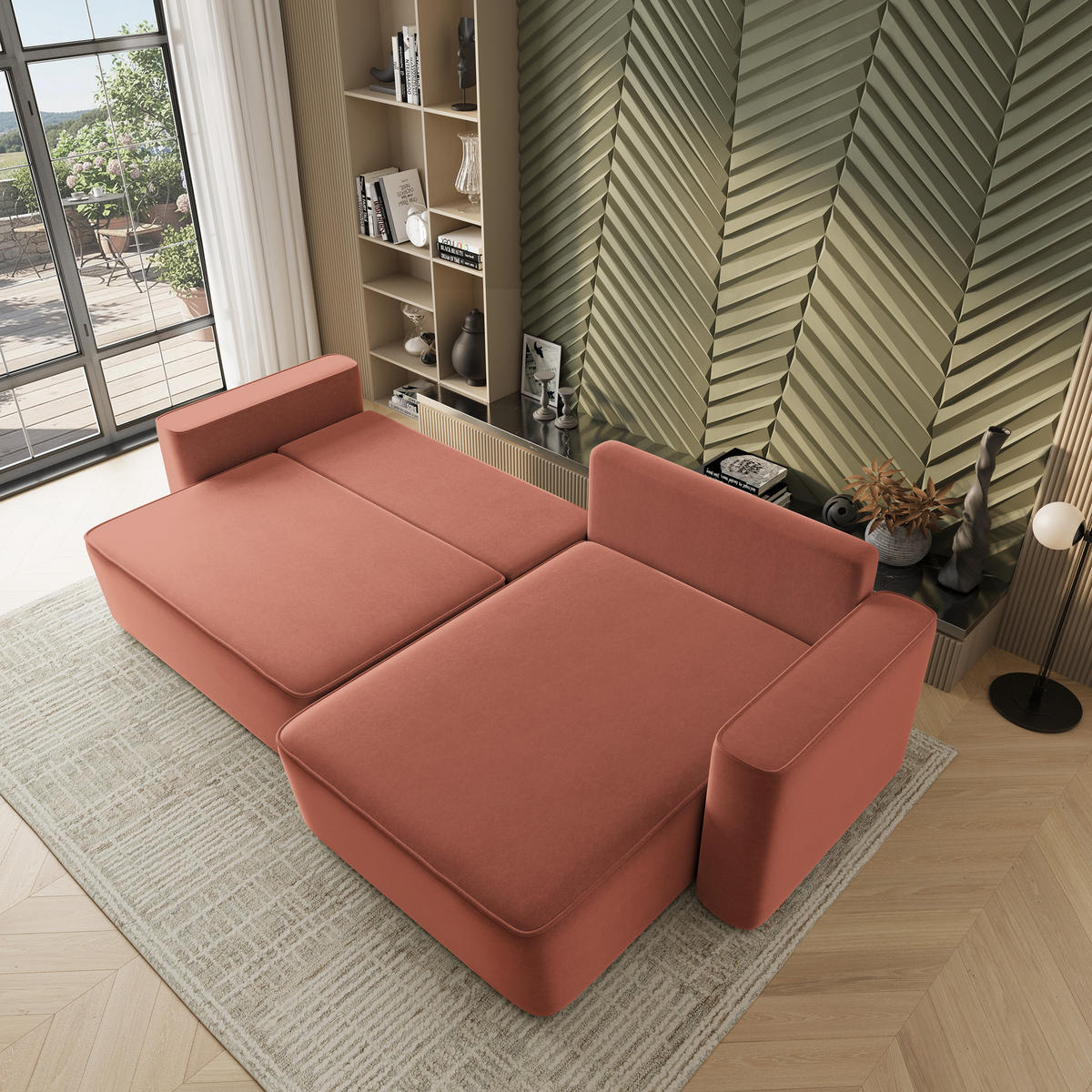 ECKSOFA BELARO CL Koralle Samtstoff mit Schlaffunktion - Koralle, Holzwerkstoff/Textil (280/162cm) - MASSENO
