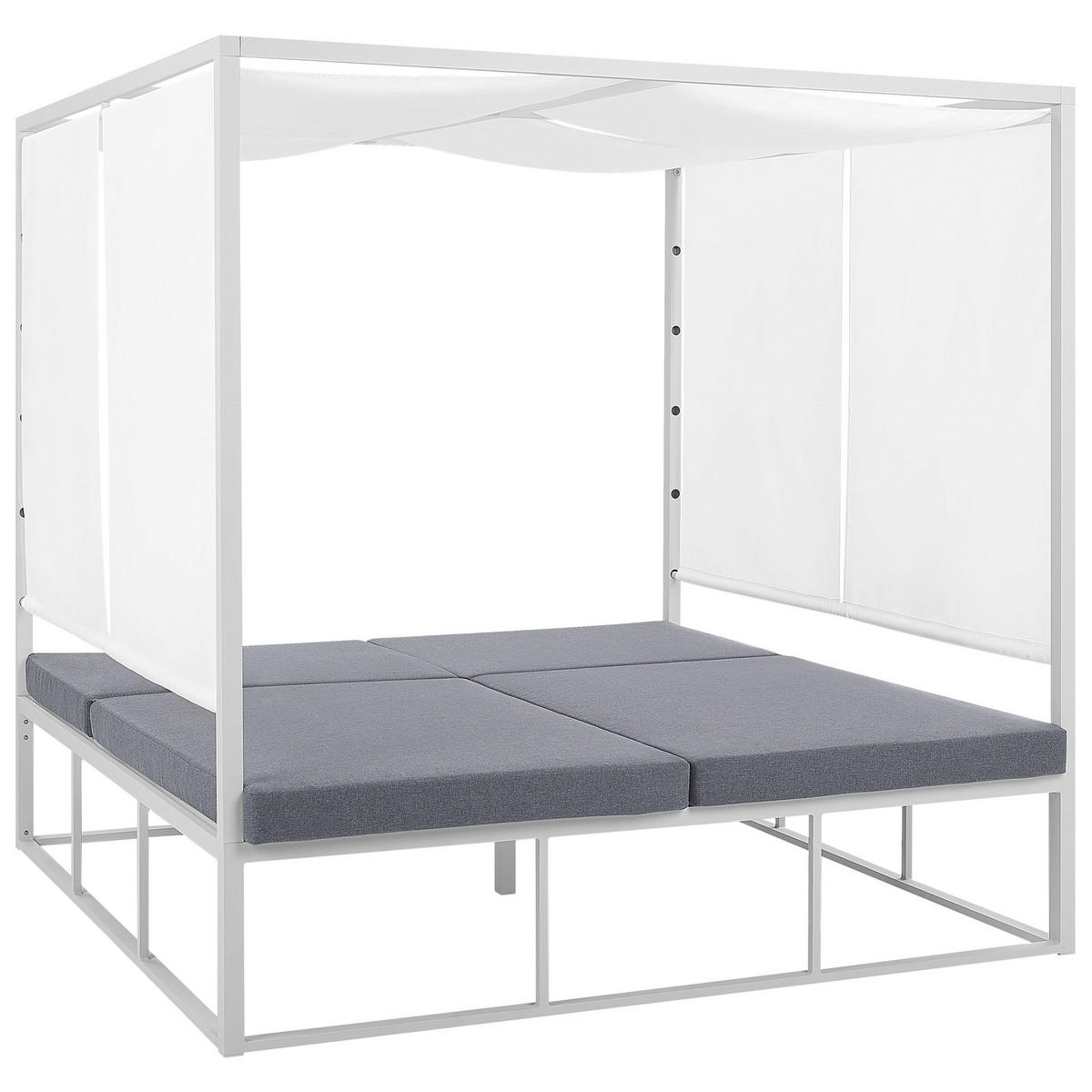 SONNENBETT mit Sonnendach Aluminium weiß Auflagen grau verstellbar PALLANZA - Weiß/Grau, Metall (195/196/196cm)