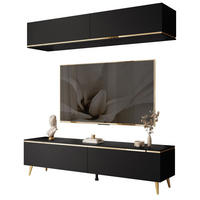 WOHNWAND AURORA in Schwarz Matt mit schräge Goldchrom Fuße - Goldfarben/Schwarz, Holzwerkstoff/Metall (180/45/40cm) - Lookway