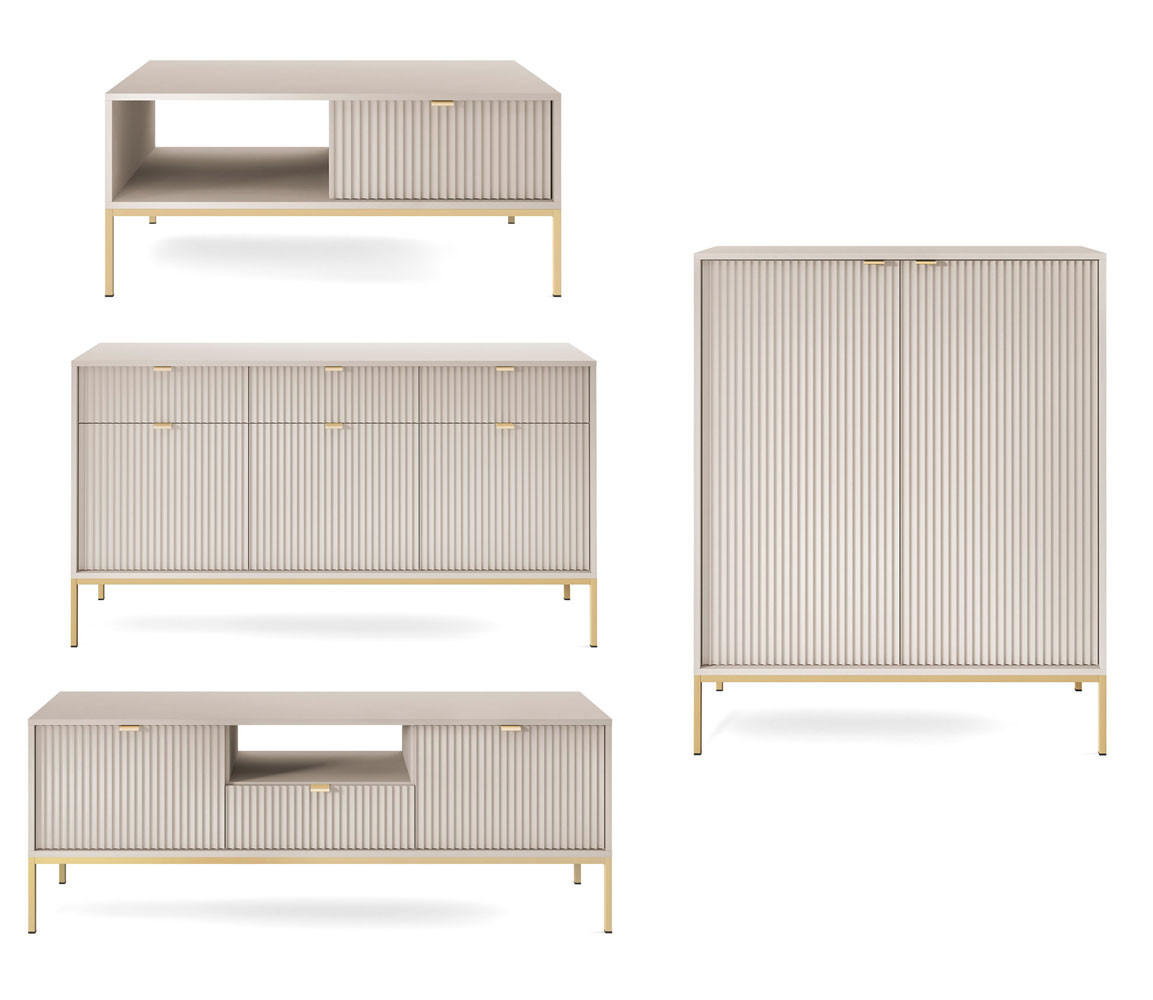 WOHNZIMMER-SET Nova Kaschmir / Gold 4-teilig - Kaschmir/Goldfarben, Holz/Holzwerkstoff (412/125/68cm) - Feldmann-Wohnen