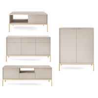 WOHNZIMMER-SET Nova Kaschmir / Gold 4-teilig - Kaschmir/Goldfarben, Holz/Holzwerkstoff (412/125/68cm) - Feldmann-Wohnen