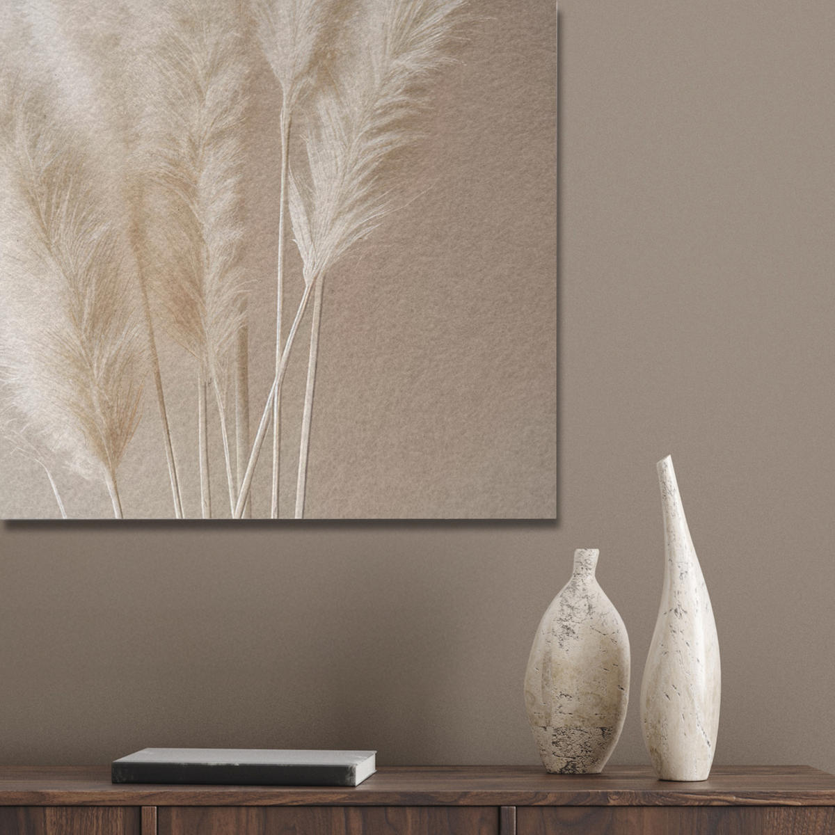 AKUSTIKPANEEL Pampasgras - Federn - Pastell - Weiß 80x60 cm - Naturfarben, Textil (80/0.9/60cm) - MuchoWow