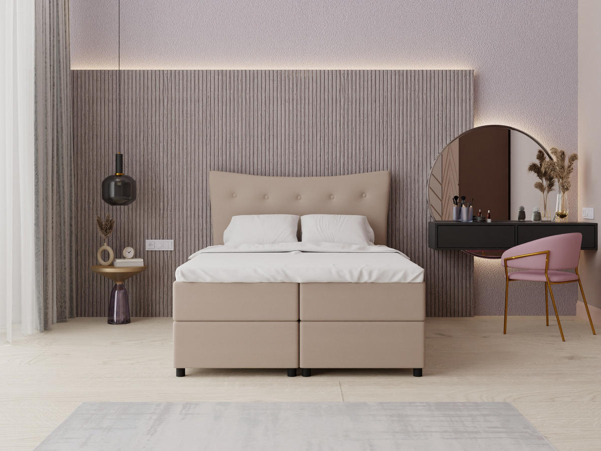 BOXBETT Nevada 140 x 200 cm Doppelbett mit hochwertiger Bonell-Matratze und Topper - cappuccino - Cappuccino, Holz (140/200cm) - Panda Möbel