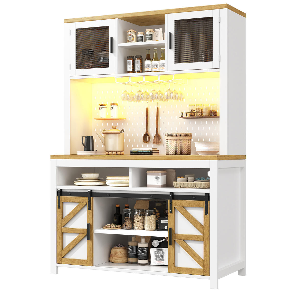 BUFFET DE-38466 120/40/174 cm mit LED-Beleuchtung und Drucköffnung Weiß - Weiß, Holzwerkstoff (120/174.5/40cm) - ComfortXL