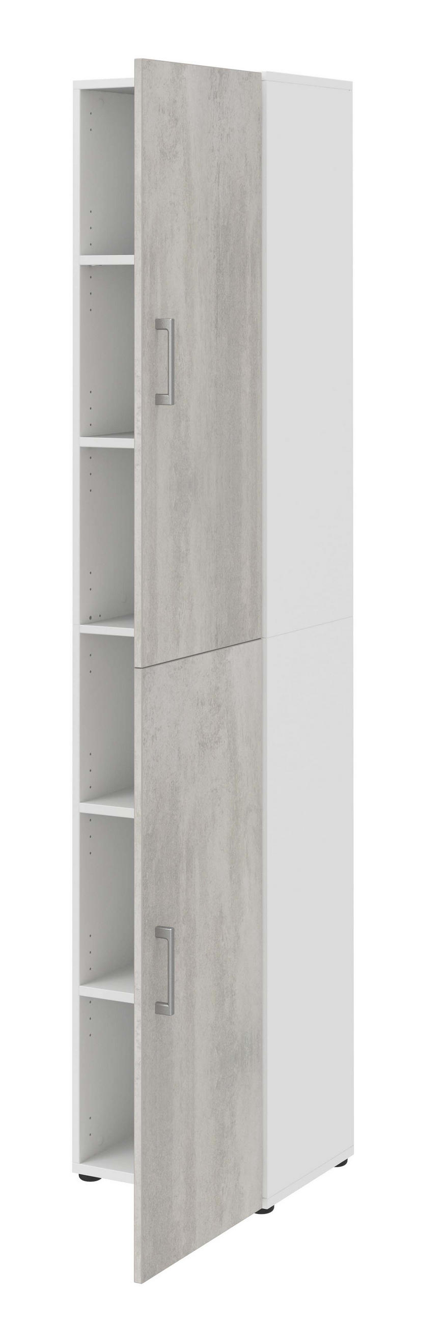 AKTENSCHRANK - zweitürig, 6 Fächer - Weiß/Beton - Grau, Holzwerkstoff (40/212.5/34.4cm) - Röhr
