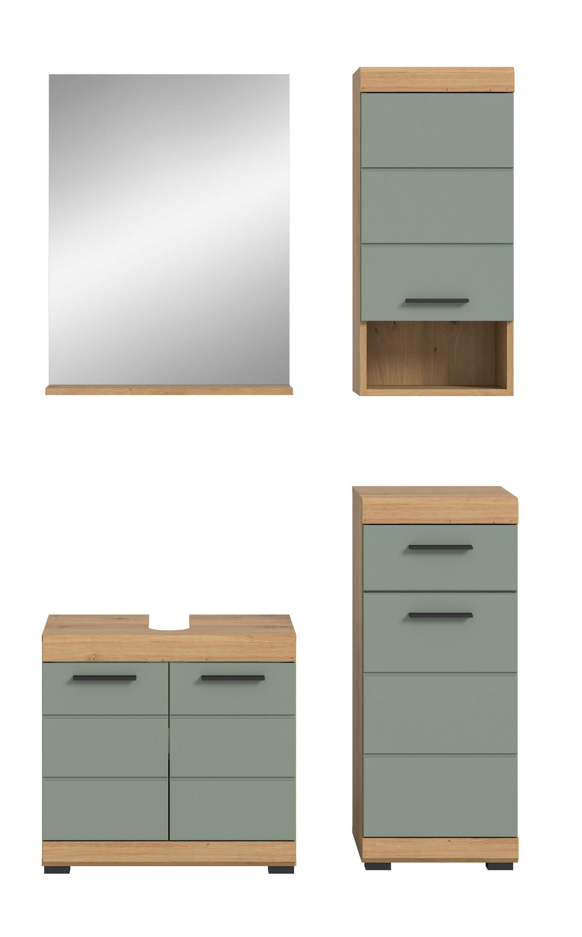 BADKOMBINATION 4tlg. Scout Bad in Artisan Eiche Nachbildung und Salbei Nachbildung B/H/T: 112x191x34 cm - Eiche Artisan, Holz (112/191/34cm)