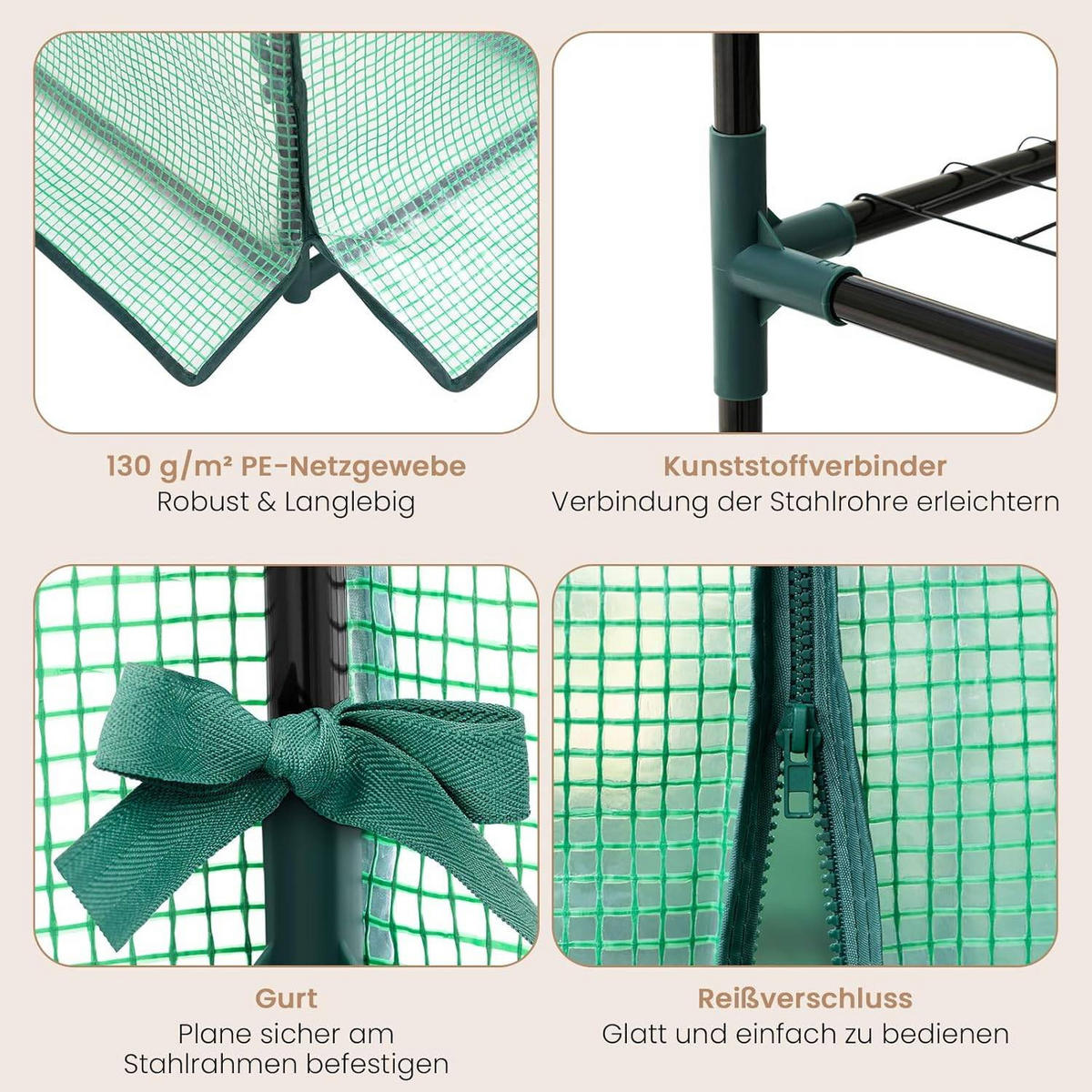 FOLIENGEWÄCHSHAUS, für Frühbeet Gemüse Blumen, 143 x 195 x 215 cm - Grün, Textil/Metall (143/195/215cm) - Woltu