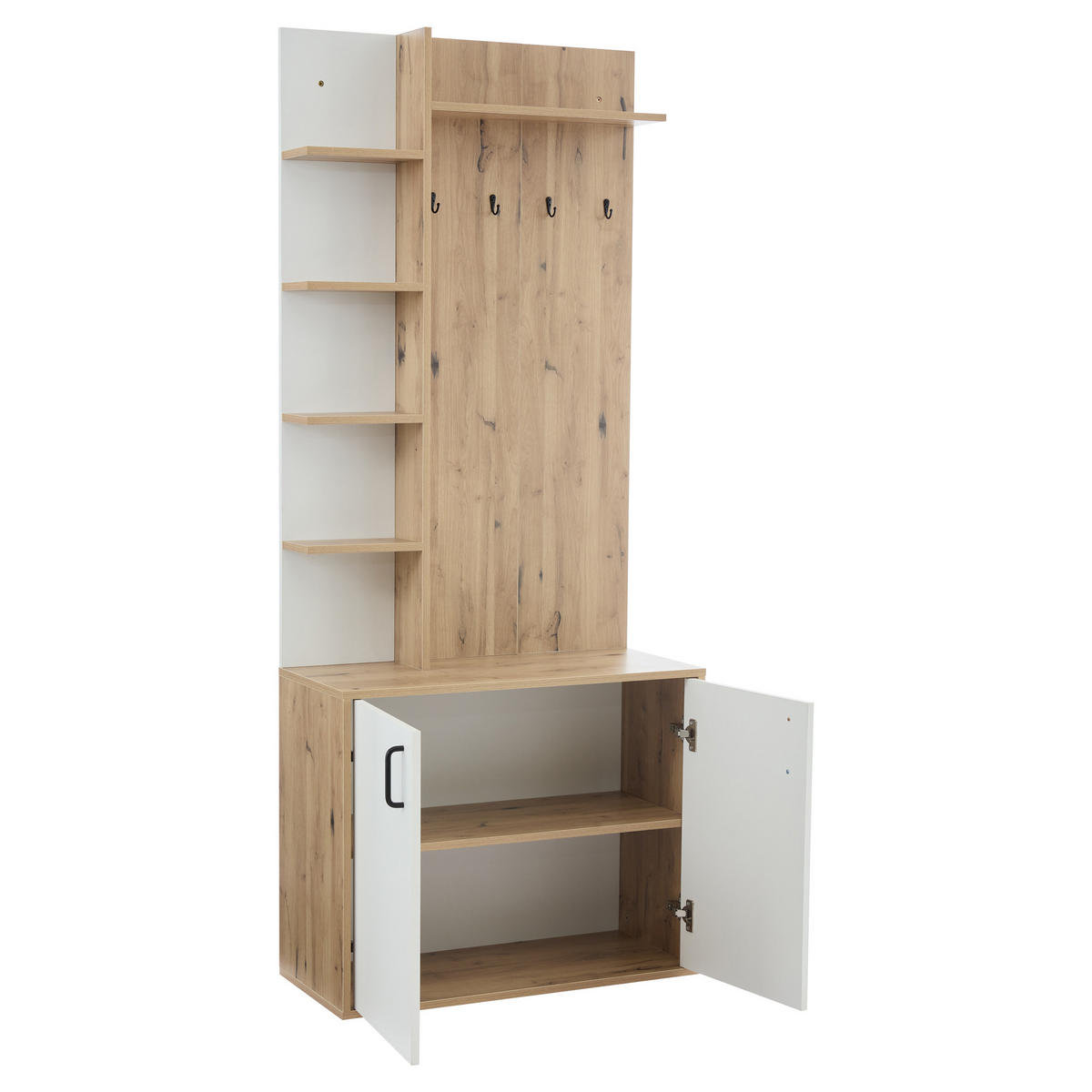 GARDEROBE Holz Schuhaufbewahrung Haken Weiß - Naturfarben, Holzwerkstoff (75/180/33cm) - FLIEKS
