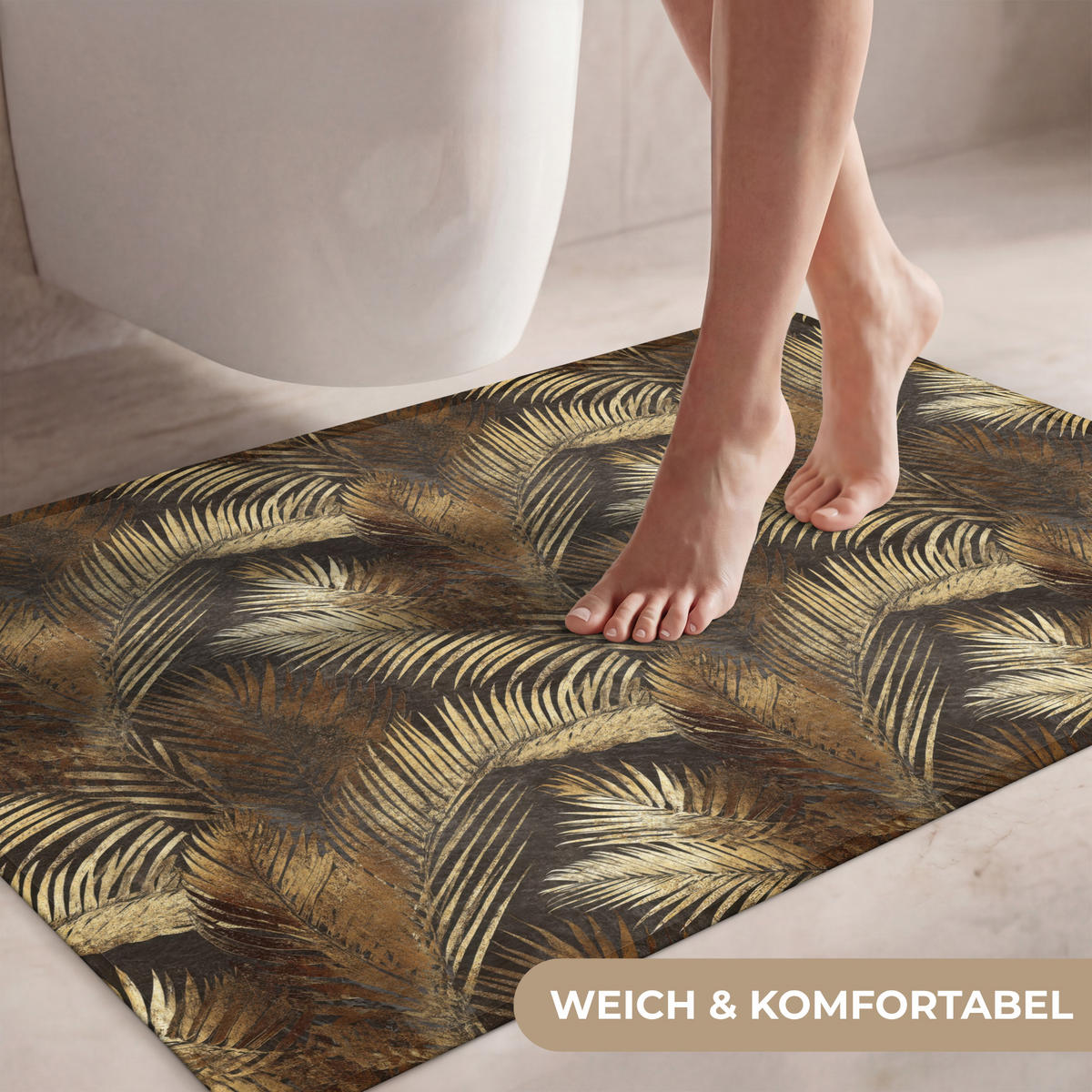 WC PŘEDLOŽKA Tropical - Listy - zlaté 90x60 cm - zlatá, textil/plast (90/1cm) - OnlyWow
