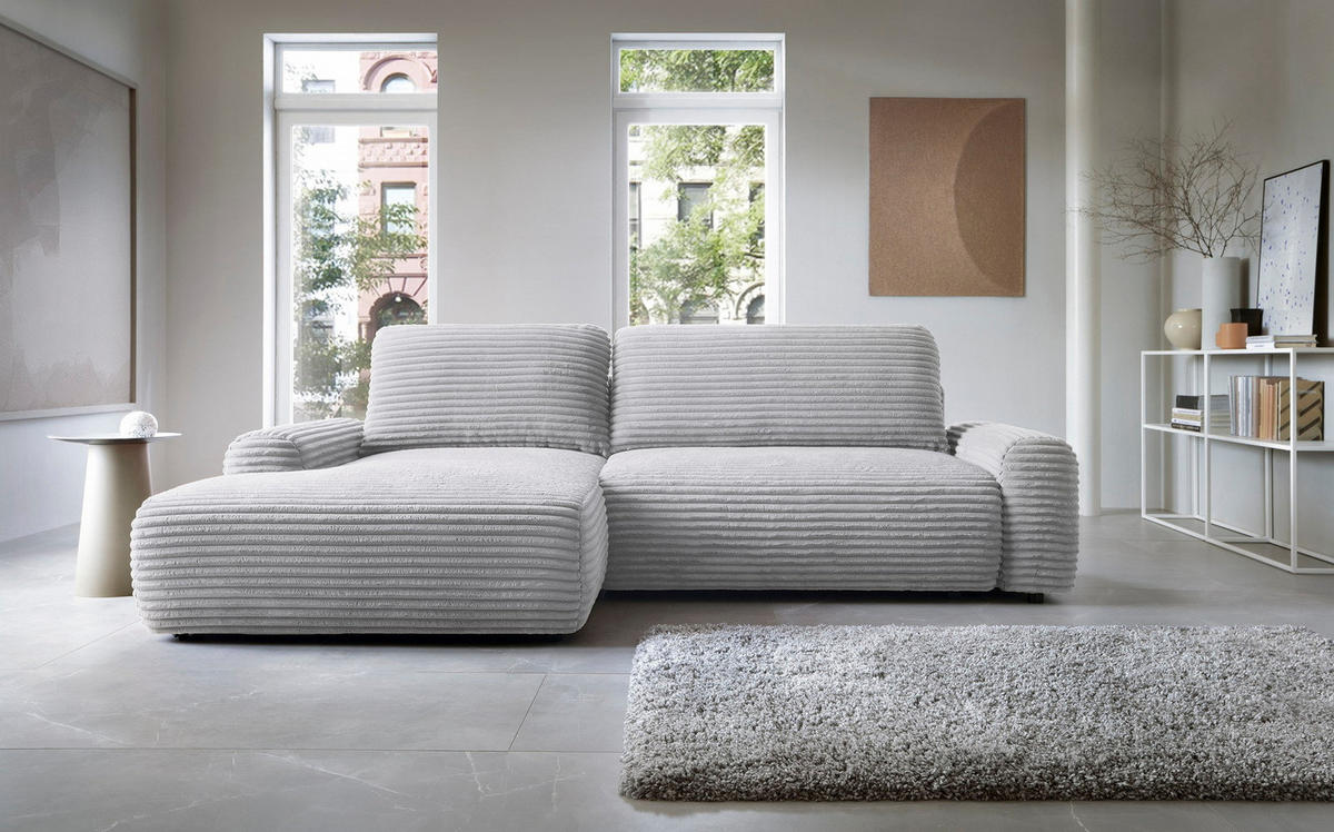 ECKSOFA 260 cm Cantara mit Cordstoff, Bettkasten, Links, Grau - Grau, Holz (264/162cm) - Emporius