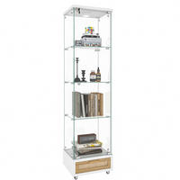VITRINE aus MDF und Glas 36,5x42,5x167 cm Weiß mit LED-Beleuchtung, Rollen und abschließbarem Stauraum - Weiß, Holzwerkstoff (42.5/167/36.5cm) - Modfu
