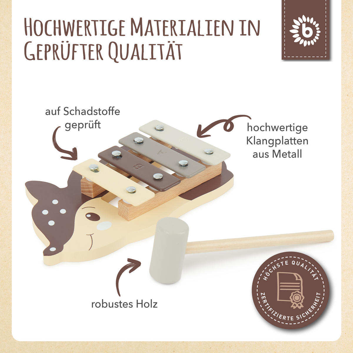 XYLOPHON Reh - ab 12 Monate - Multicolor, Holz (17/3/17.4cm) - Bieco Spielwaren