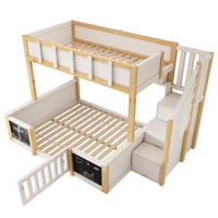 ETAGENBETT aus Massivholz, MDF und Sperrholz 90x200/140x200 cm Weiß/Natur mit Stauraumtreppe - Weiß, Holz (90/200cm) - Modfu